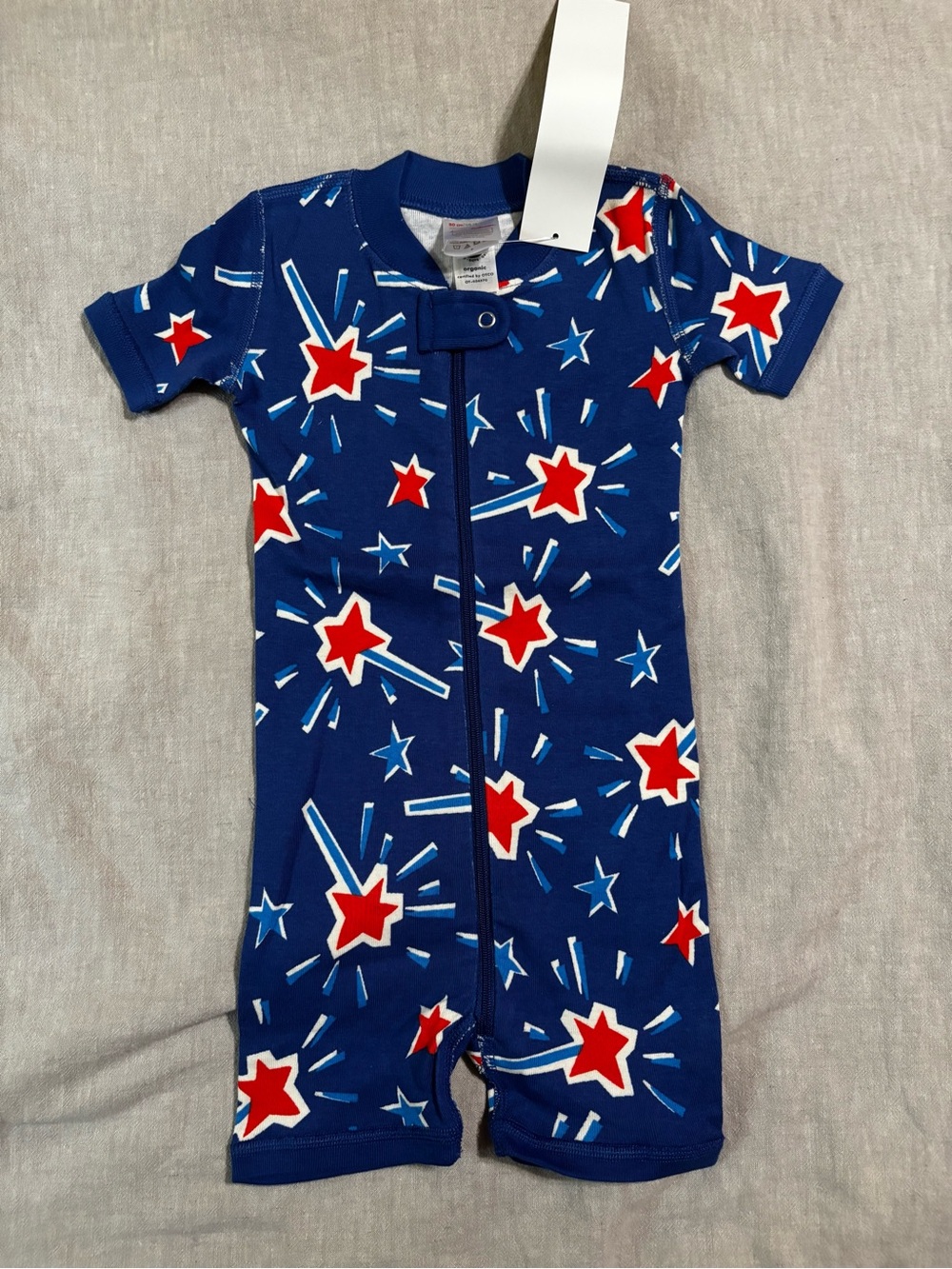 Hanna Andersson Patriotic Navy Blue Starburst Zip-Up Pajamas NWT